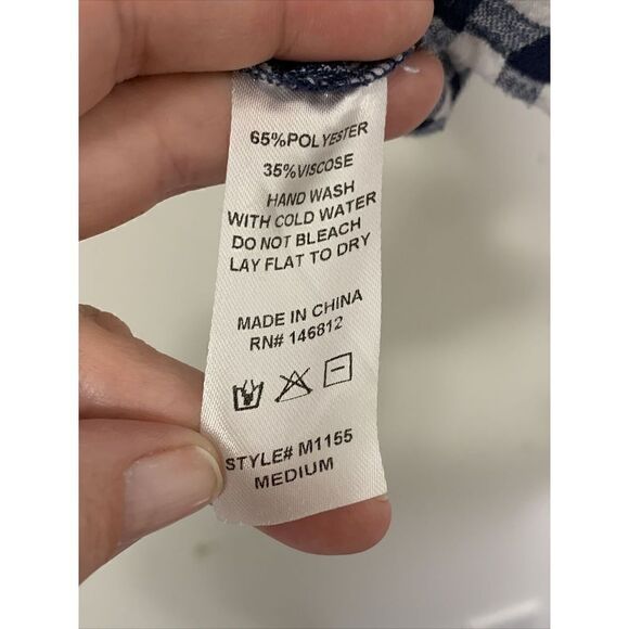 Caution To The Wind Navy White Gingham Check 3/4 Slv Top Sz M Bell Sleeve Boho - Picture 4 of 4